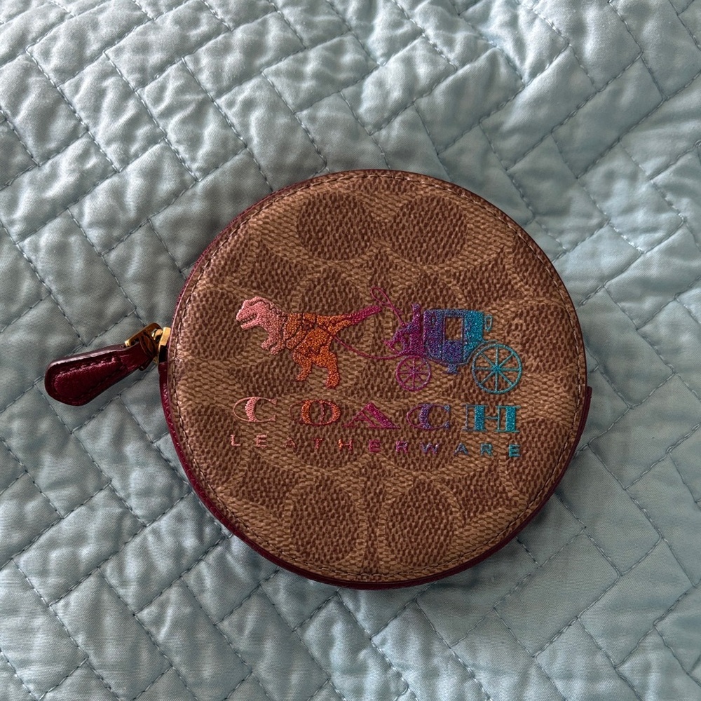 Coach Rexy Round Coin Pouch with Multicolor Logo